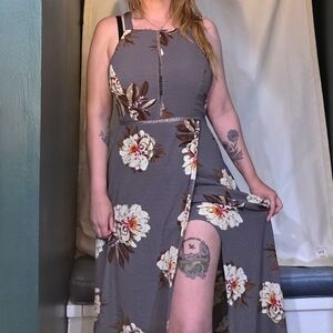 Floral Gray Maxi Dress - Size Large - NWOT